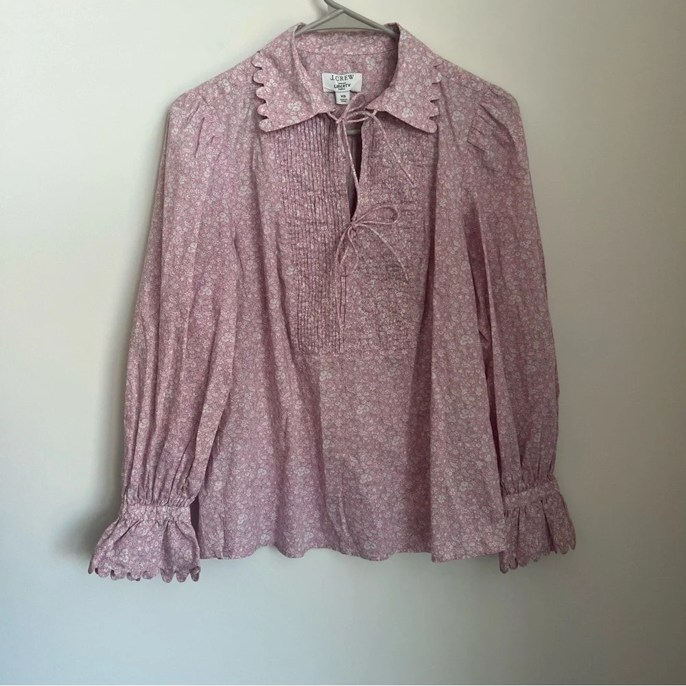 J Crew Liberty Scallop Poplin Popver Top Flower Market Pink Floral Women's XS